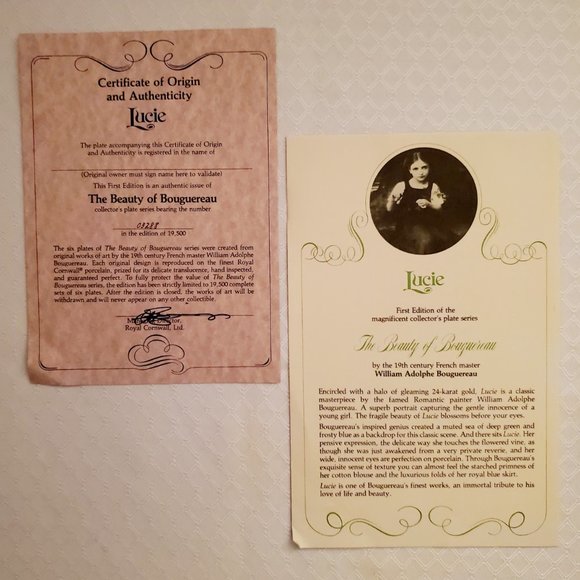 Vtg LUCIE Moody Girl Portrait Collector Plate The Beauty of Bouguereau #3288 '79 - Picture 4 of 5